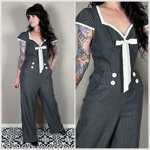 NWT Voodoo Vixen Leanne Striped Jumpsuit Grey